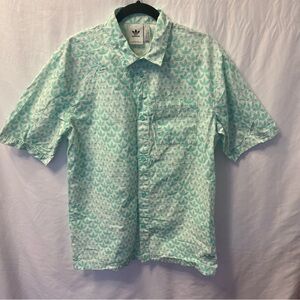 Adidas Medium Short Sleeve Trefoil Monogram Allover Print Shirt Button Front